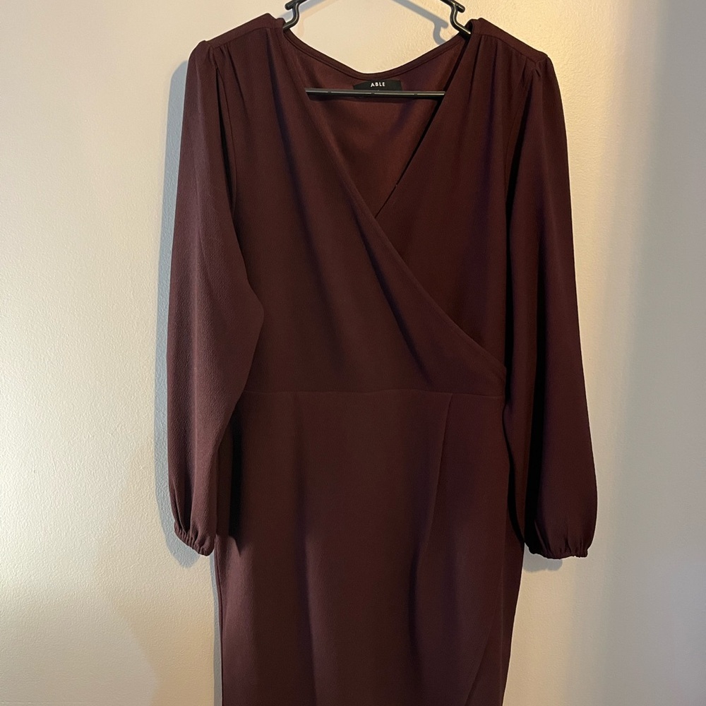 Able Long Sleeve Burgundy Faux Wrap Dress